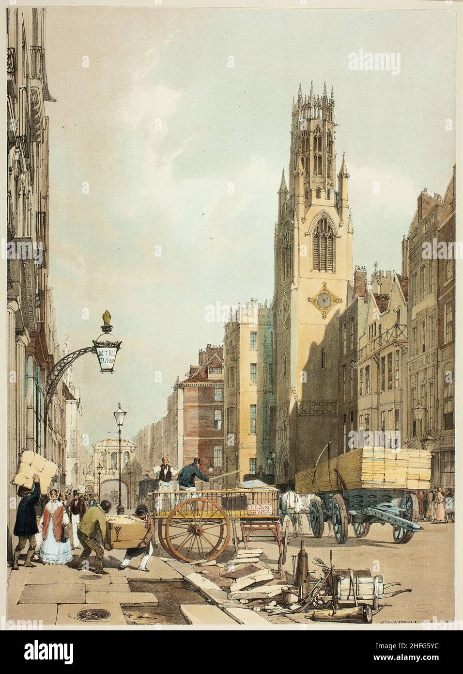St. Dunstans Fleet Street, placa 23 de las vistas originales de Londres tal como es, 1842. Foto de stock