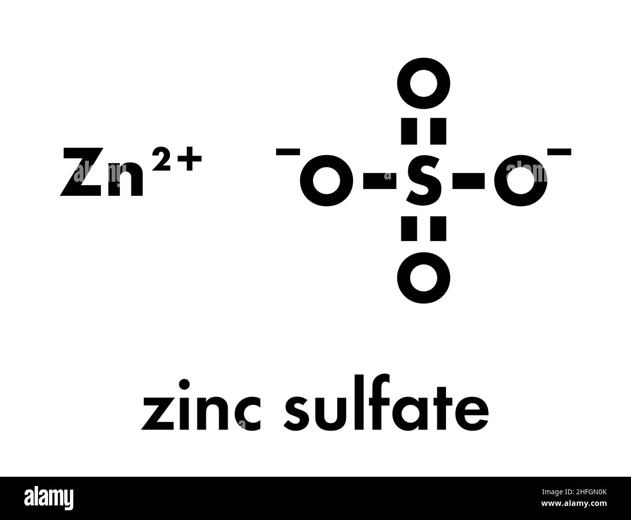 Sulfato de Zinc, estructura química. Fórmula esquelética Imagen Vector
