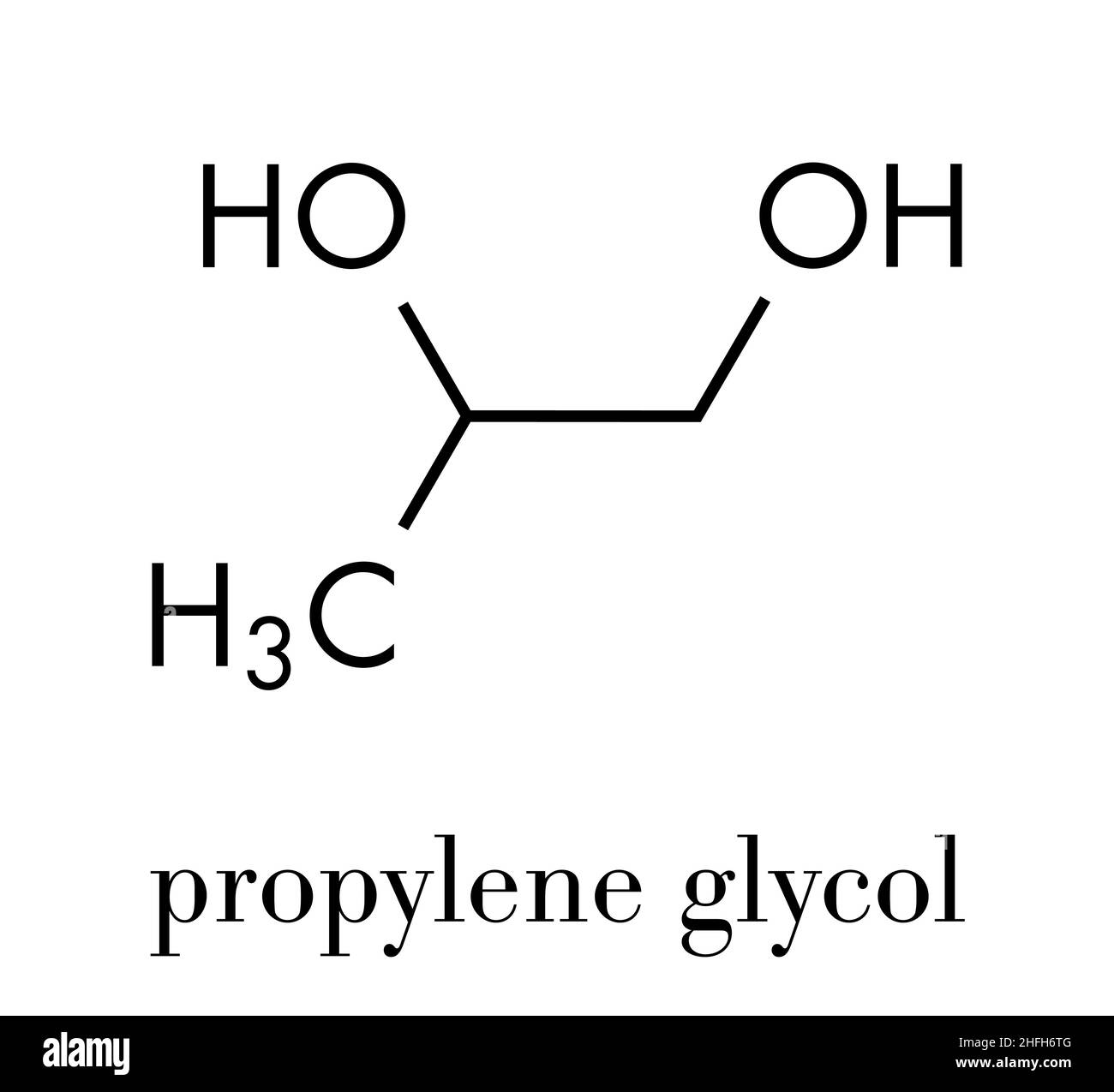 Molécula de propilenglicol (1,2-propanediol). Se utiliza como disolvente en  fármacos, como aditivo alimentario, en soluciones de descongelación, etc.  fórmula esquelética Imagen Vector de stock - Alamy