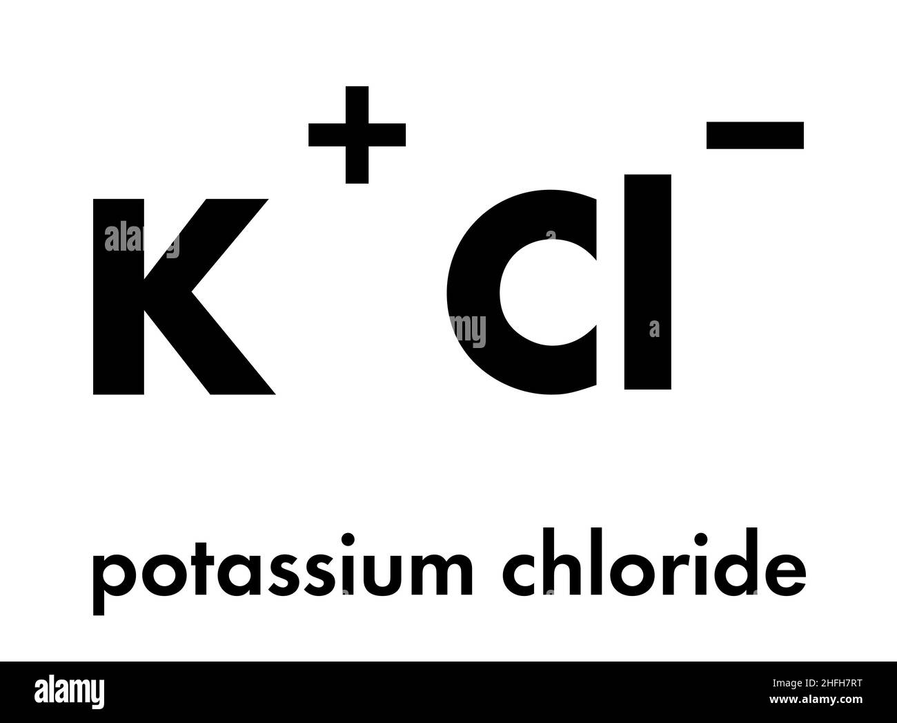 Sales de cloruro de potasio (KCl), estructura química. Ilustración del Vector