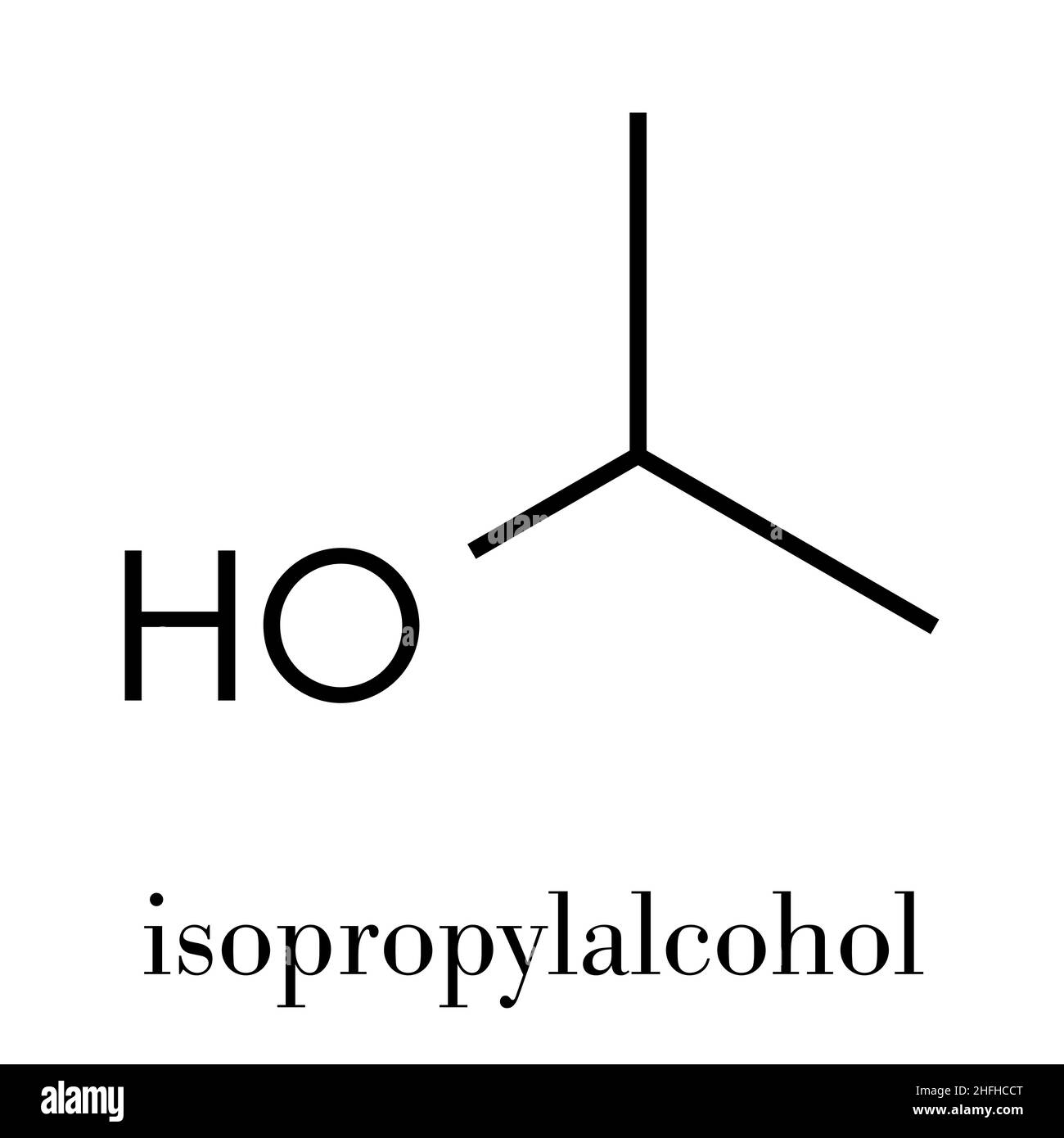 Isopropylalcohol (isopropanol, 2-propanol) molécula. Utilizado en soluciones desinfectantes y como disolvente. Fórmula esquelética. Ilustración del Vector