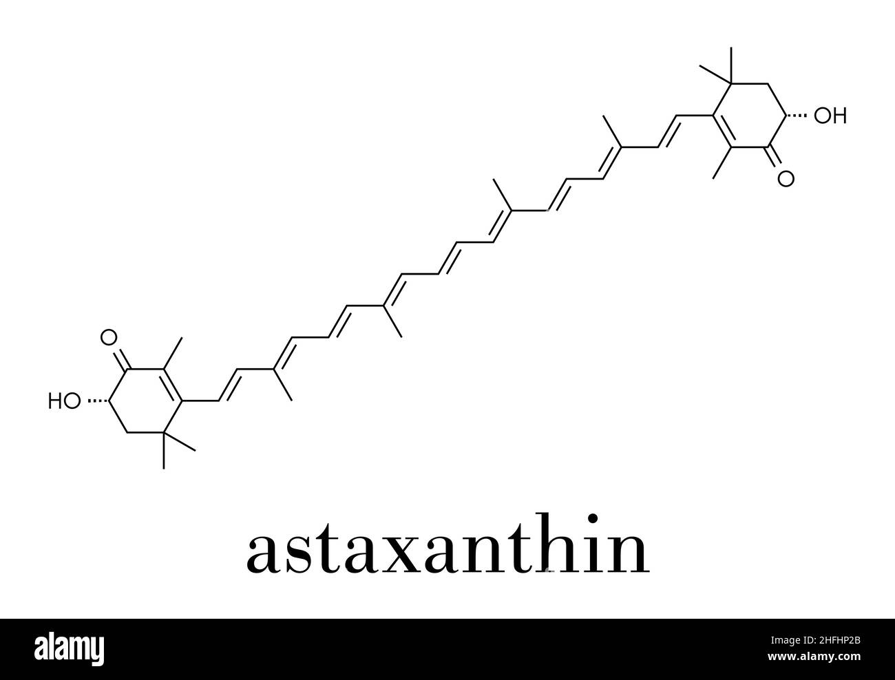 Pigmento astaxantina molécula. Carotenoide responsable del color rosa-rojo de salmón, las langostas y los camarones. Utilizado como colorante alimentario (E161j) y el antioxidante Ilustración del Vector