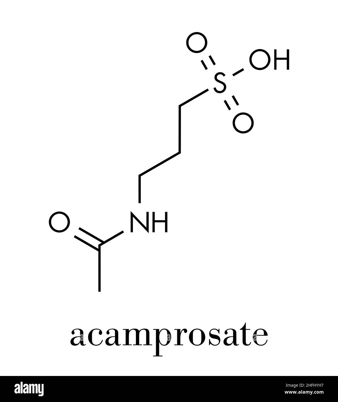 El acamprosato molécula drogas tratamiento del alcoholismo. Fórmula esquelética. Ilustración del Vector
