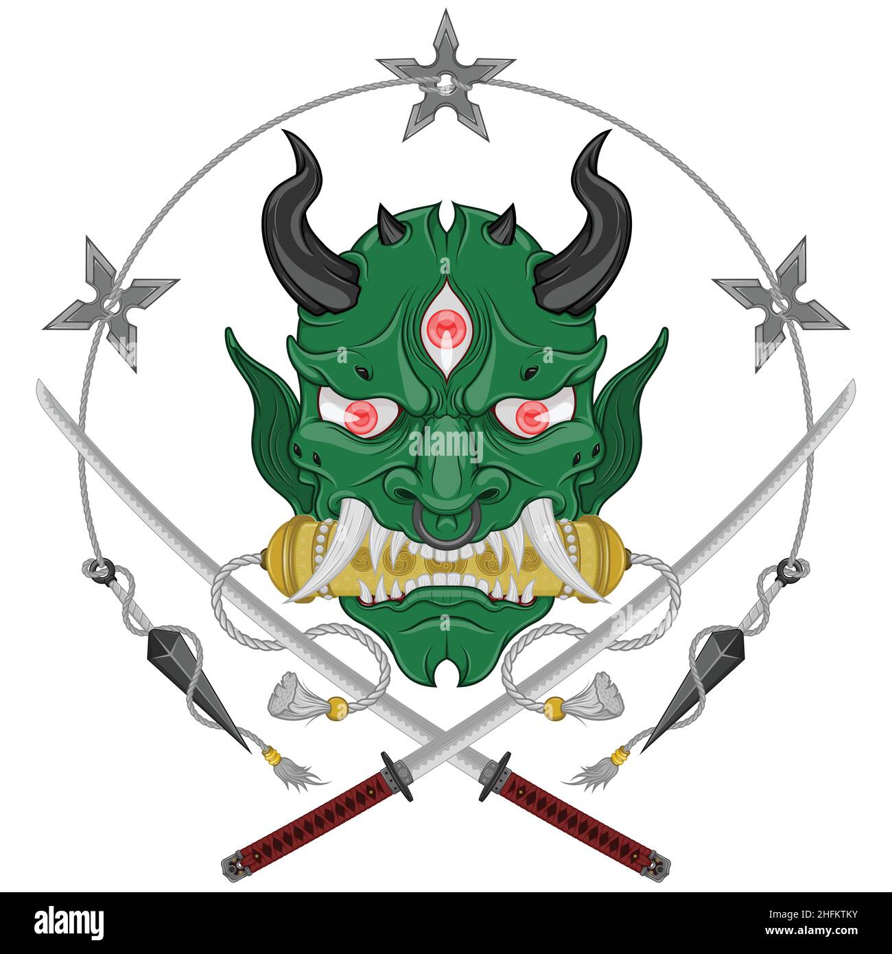 Ilustración vectorial Máscara Kabuki de hannya, Demonio Oni japonés con