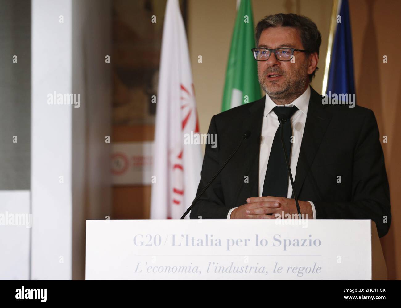 Cecilia Fabiano/ LaPresse 21 de septiembre de 2021 Roma (Italia) Noticias : G20 , Italia por el Espacio en el Pic : Giancarlo Giorgetti Foto de stock
