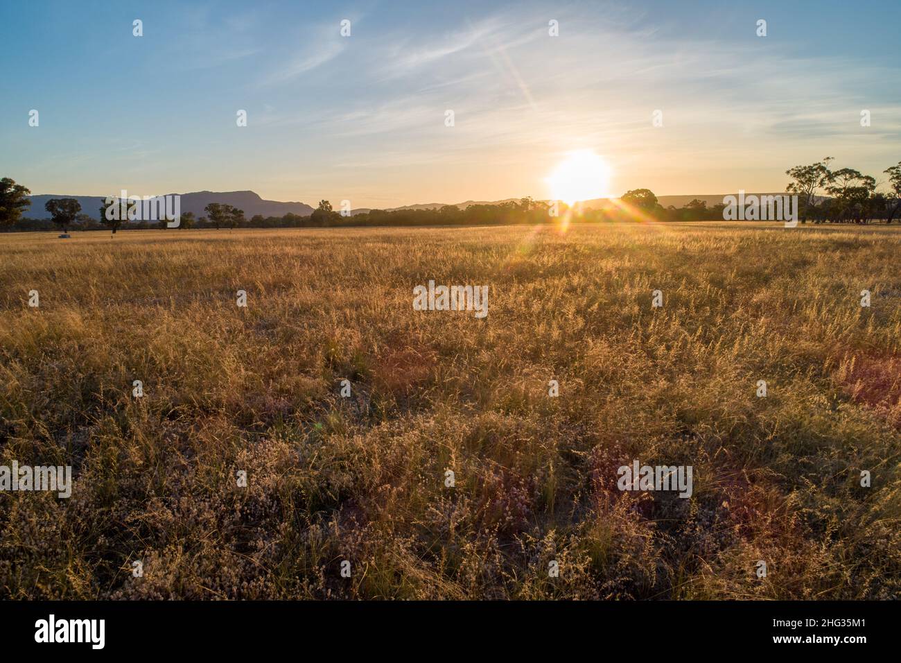 Puesta de sol escénica en el Outback australiano con espacio de copia Foto de stock