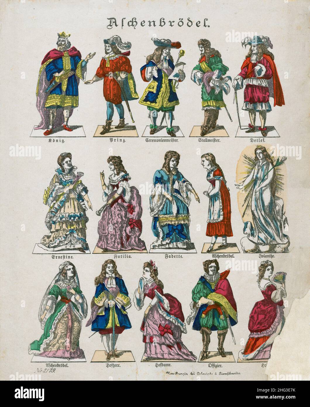 Figurillas de cartón vintage para niños para cortar: Cenicienta (Aschenbrödel). 1865 Rey, príncipe, maestro de ceremonias, Zeremonienmeister, Equerry, Foto de stock