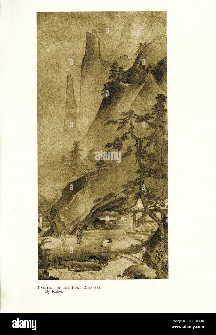 Pintura medieval china del poeta Rinnasei. Por Kakei. Reproducción de la ilustración del libro de 1912 Foto de stock