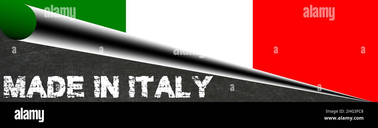 Bandera de Italia y hecha en Italia Foto de stock