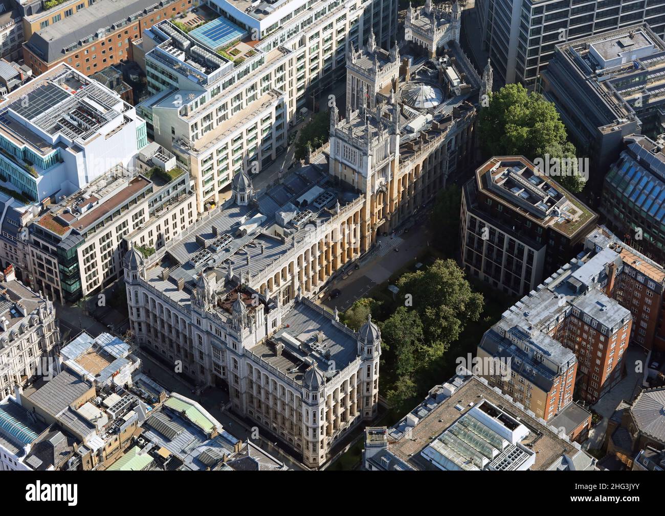 Vista aérea de la Biblioteca Maughan, en el Campus Strand en el Kings College de Londres Foto de stock