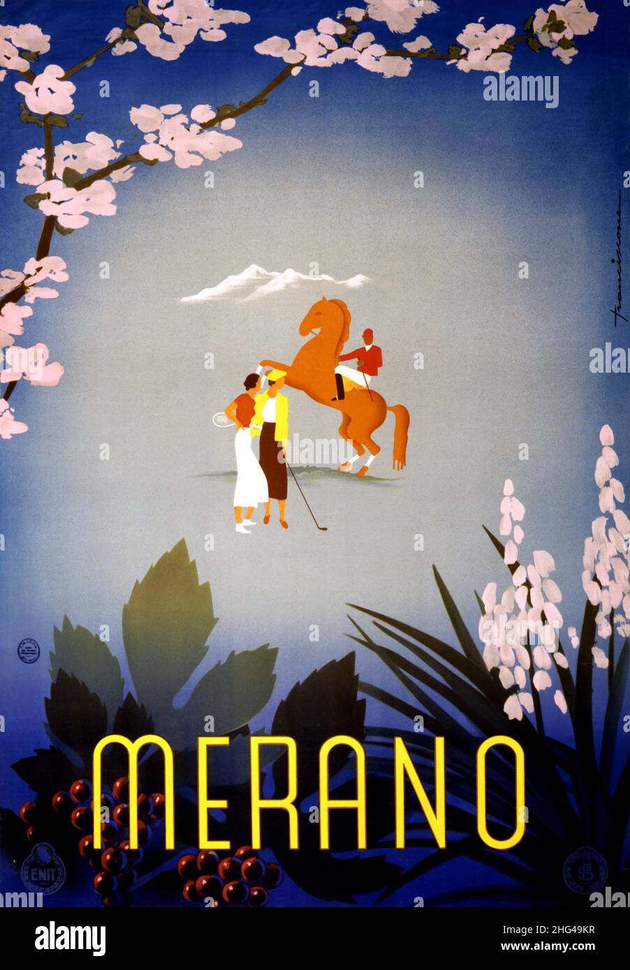 Merano de Sergio Franciscone (1912-?). Cartel publicado en 1937 en Italia. Foto de stock