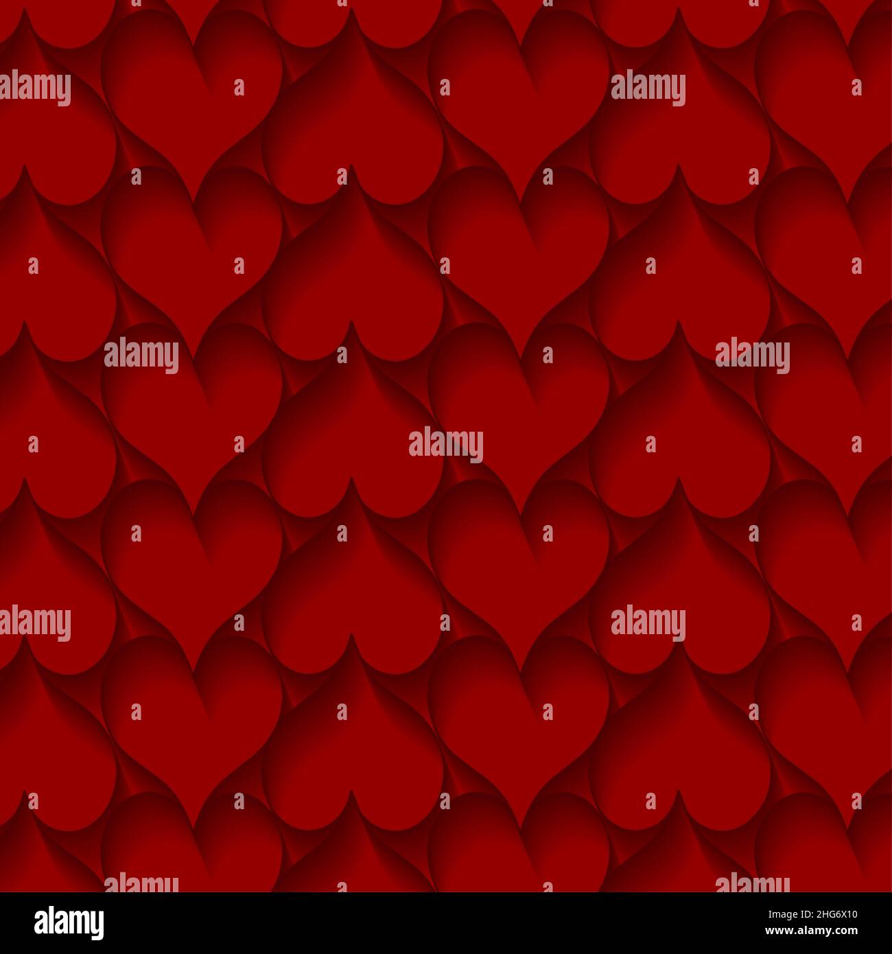 Día de San Valentín, corazones en fondo rojo. Textura de corazones. Plantilla cuadrada de corazones, tarjetas de celebración Ilustración del Vector