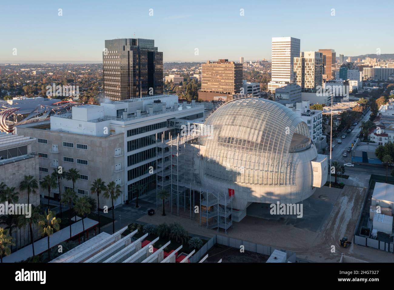 Vista aérea del Academy Museum of Motion Pictures en Los Ángeles Foto de stock