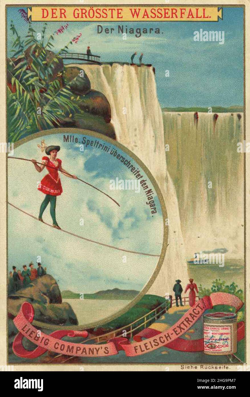 Bilderserie das Größte, hier der größte Wasserfall, Niagara, Liebigbild, reproducción digital mejorada de una imagen coleccionable de la compañía Liebig, estimada a partir de 1900, pd / digital restaurierte Reproduktion eines Sammelbildes von ca 1900, gemeinfrei, Foto de stock