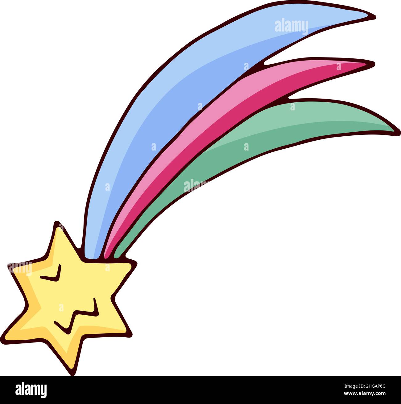 Estrella en caída. Cometa Magic Wish con cola colorida Ilustración del Vector