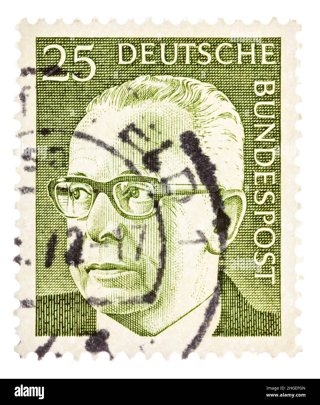 Postal impresa en el FRG muestra retrato Walter Ulbricht - político alemán, Presidente de la República Federal de Alemania de 1969 a 1974 Foto de stock
