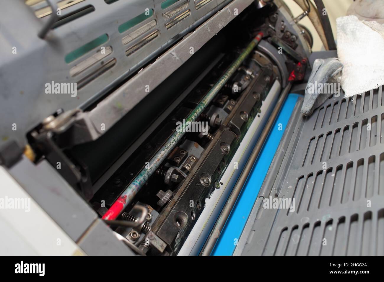 Componentes internos de una máquina de impresión offset ald. Foto de stock