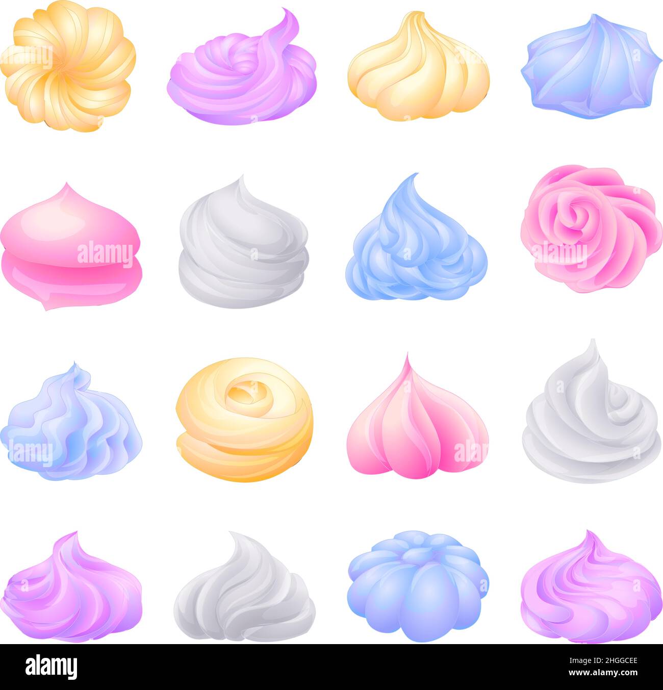 Los iconos de merengue establecen el vector de dibujos animados. Pastel