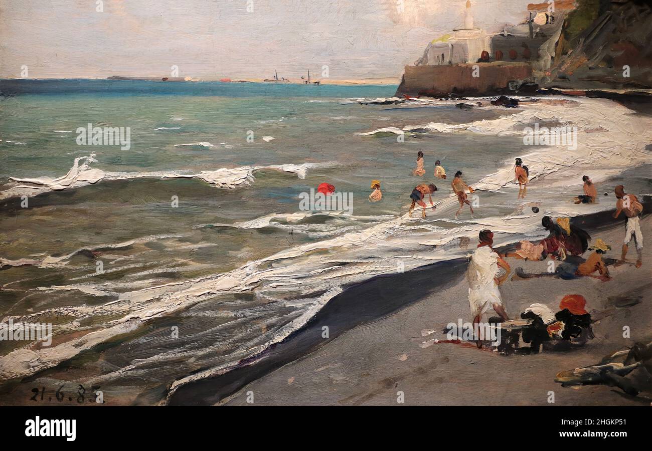 Spiaggia - 1885 - óleo sobre lienzo 25 x 37 cm - Delleani Lorenzo Foto de stock