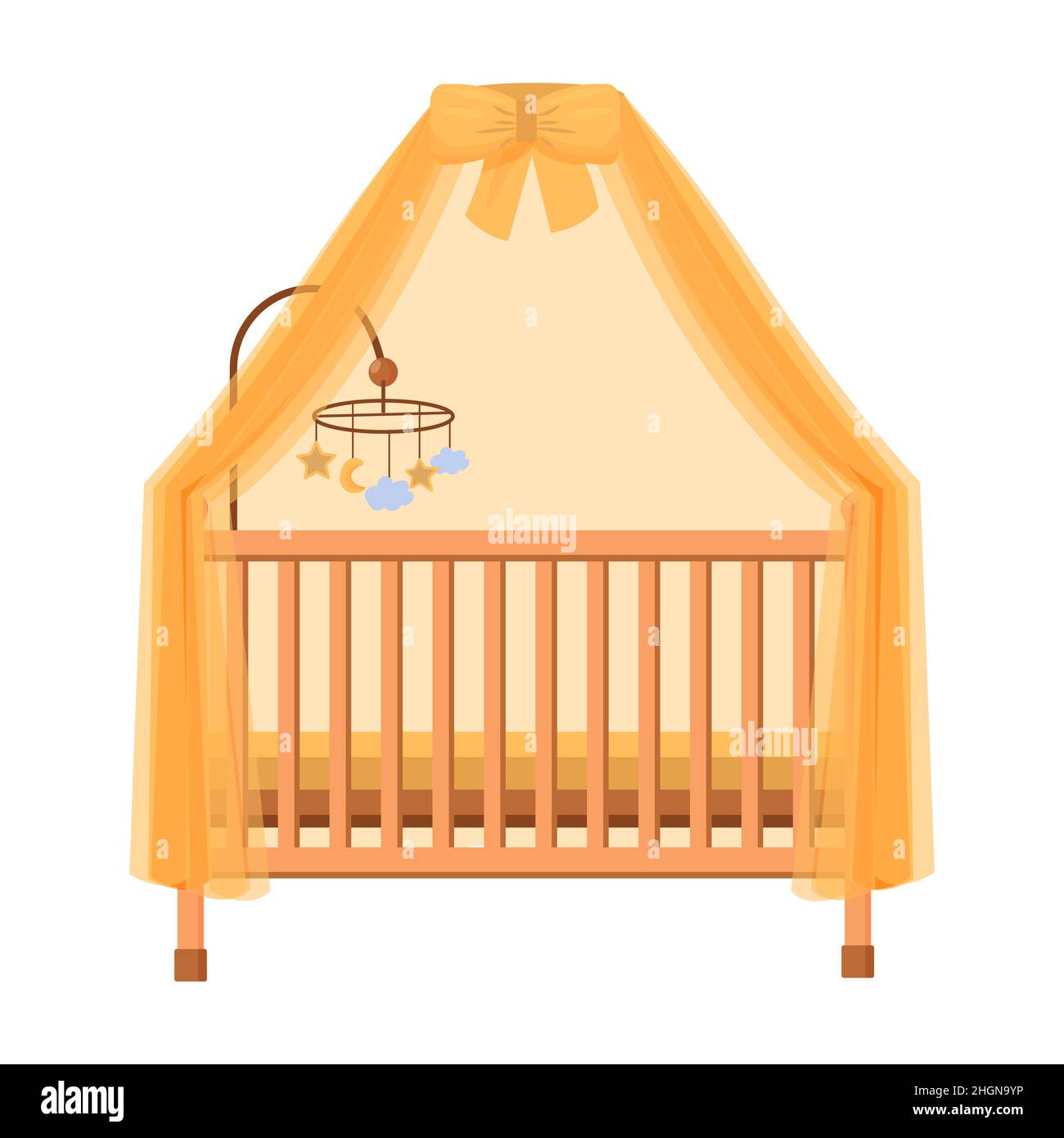 Cama de bebé, cuna en colores muebles para niños dormitorio aislado sobre  fondo blanco en estilo plano con colgante móvil vector ilustración Imagen  Vector de stock - Alamy