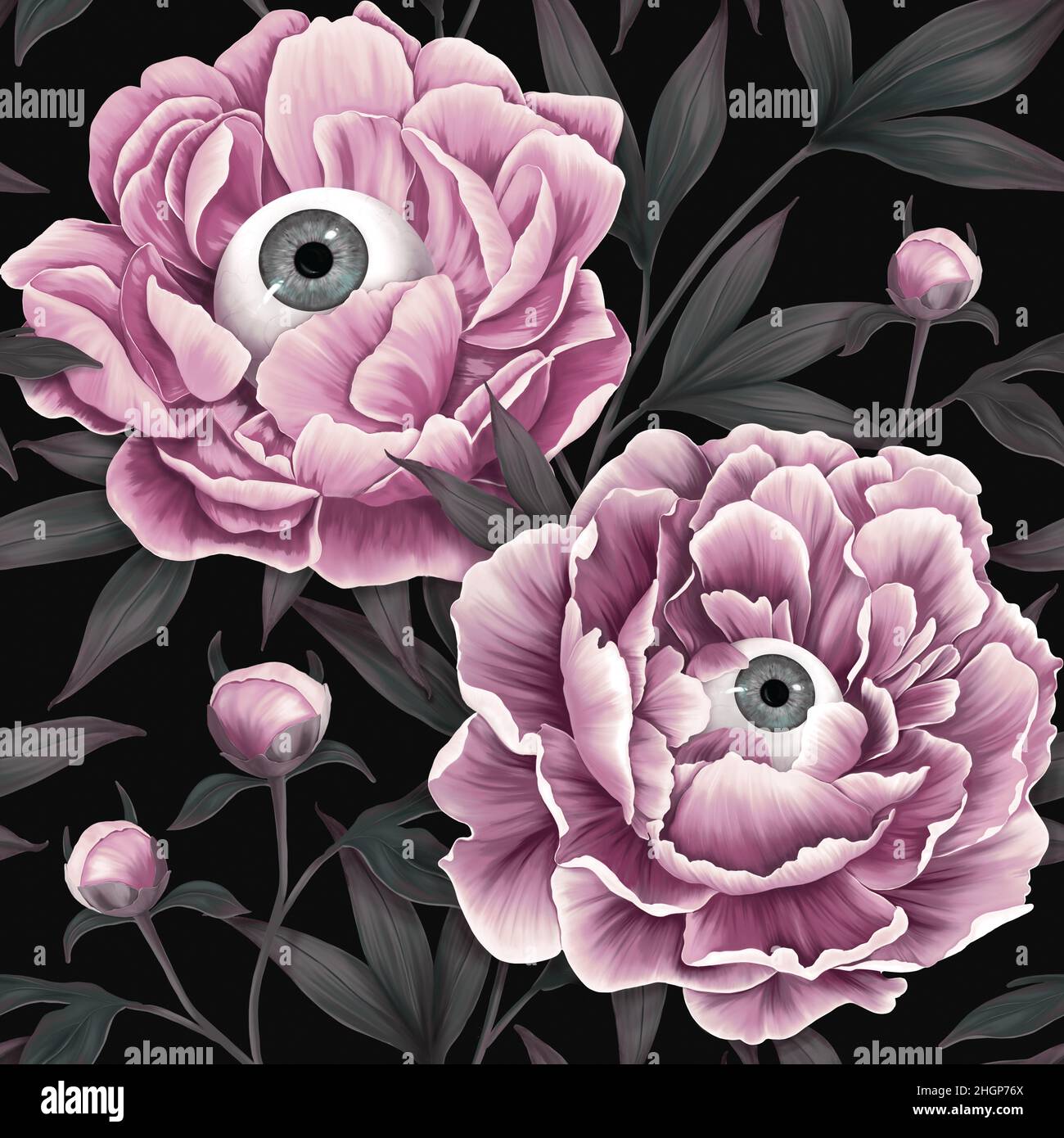 Diseño místico sin costuras. Misteriosos fondos de pantalla, flores fantásticas. Fondo floral oscuro. Peonías, ojos, horrores. Flores, brotes Fotografía de stock - Alamy Diseño místico sin costuras. Misteriosos fondos de pantalla, flores fantásticas. Fondo floral oscuro. Peonías, ojos, horrores. Flores, brotes Fotografía de stock - Alamy