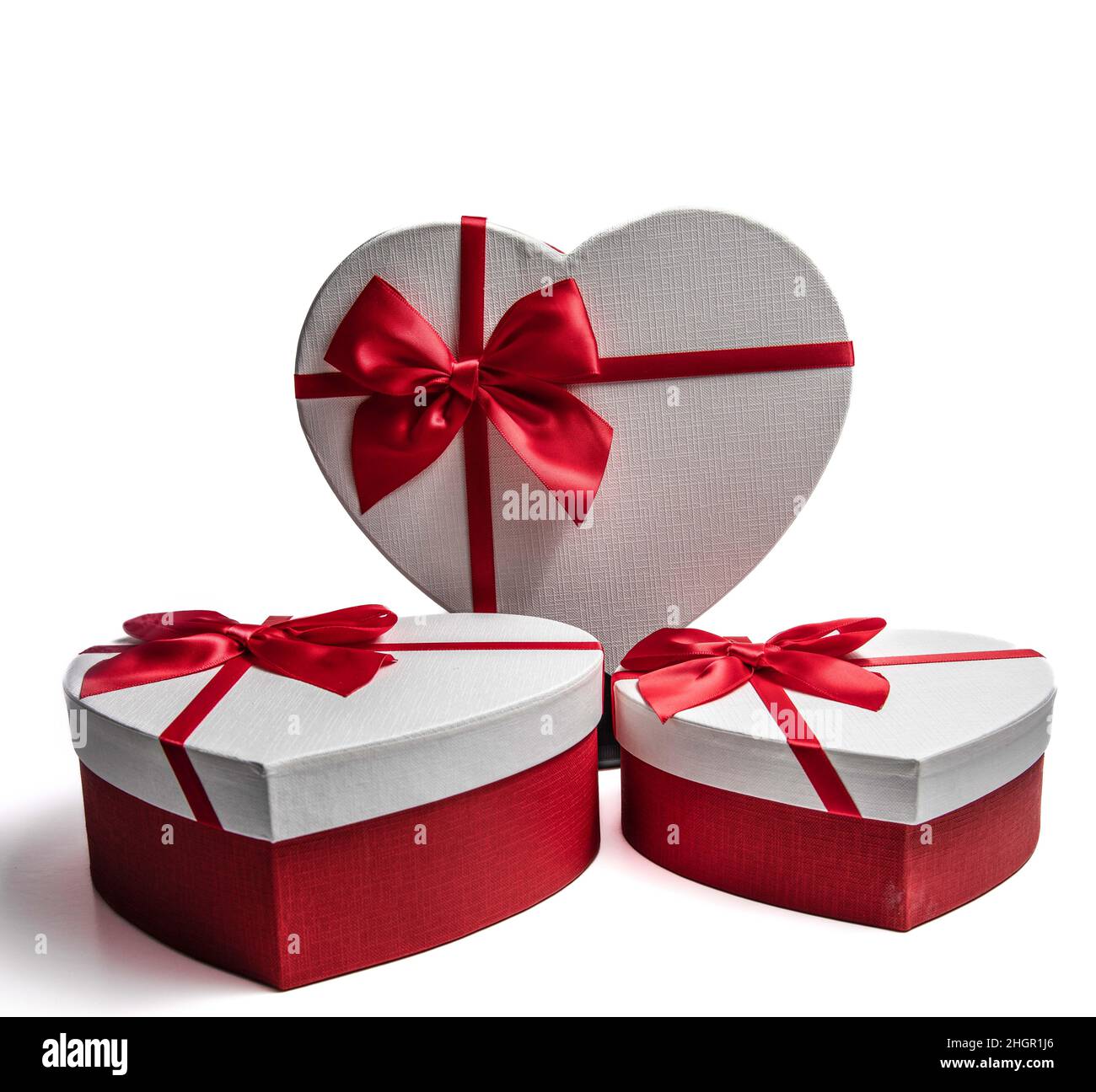 Set de 3 cajas de regalo corazón con lazo, 3 tamaños distintos