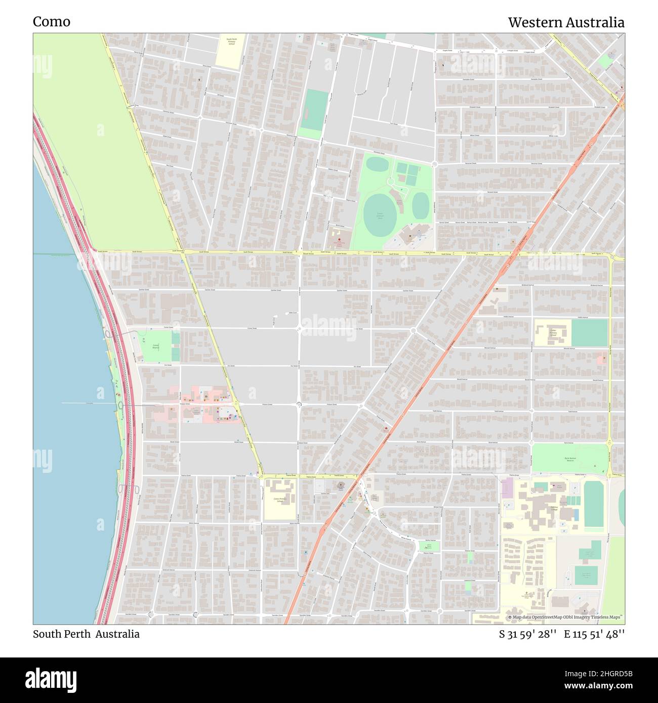 Como, South Perth, Australia, Western Australia, S 31 59' 28'', E 115 51' 48'', MAP, Timeless Map publicado en 2021. Viajeros, exploradores y aventureros como Florence Nightingale, David Livingstone, Ernest Shackleton, Lewis y Clark y Sherlock Holmes se basaron en mapas para planificar viajes a los rincones más remotos del mundo, Timeless Maps está trazando la mayoría de los lugares del mundo, mostrando el logro de grandes sueños Foto de stock