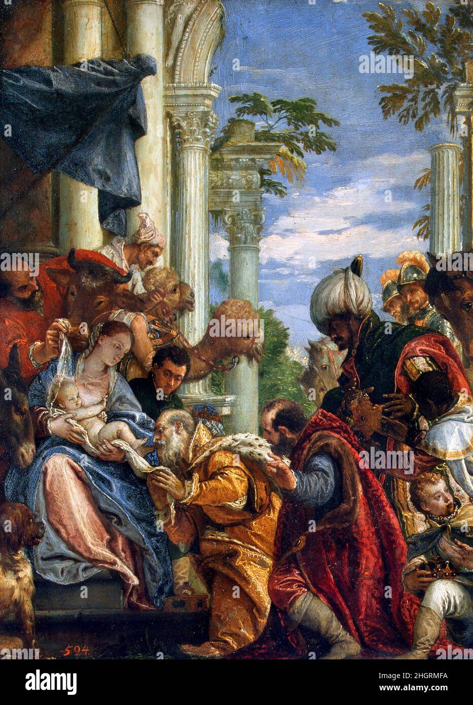La Adoración de los Magos por Paolo Veronese (1528-1588), aceite sobre coperato, 1570s Foto de stock
