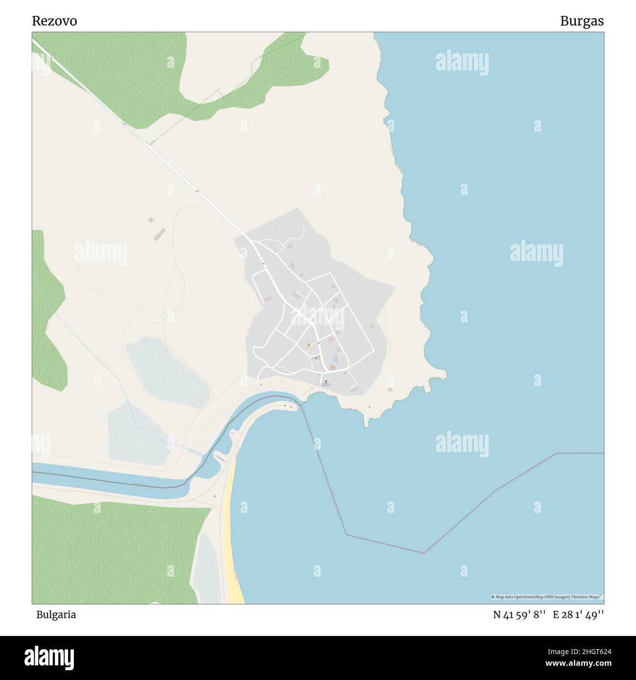 Rezovo, Bulgaria, Burgas, N 41 59' 8'', E 28 1' 49'', MAP, Timeless Map