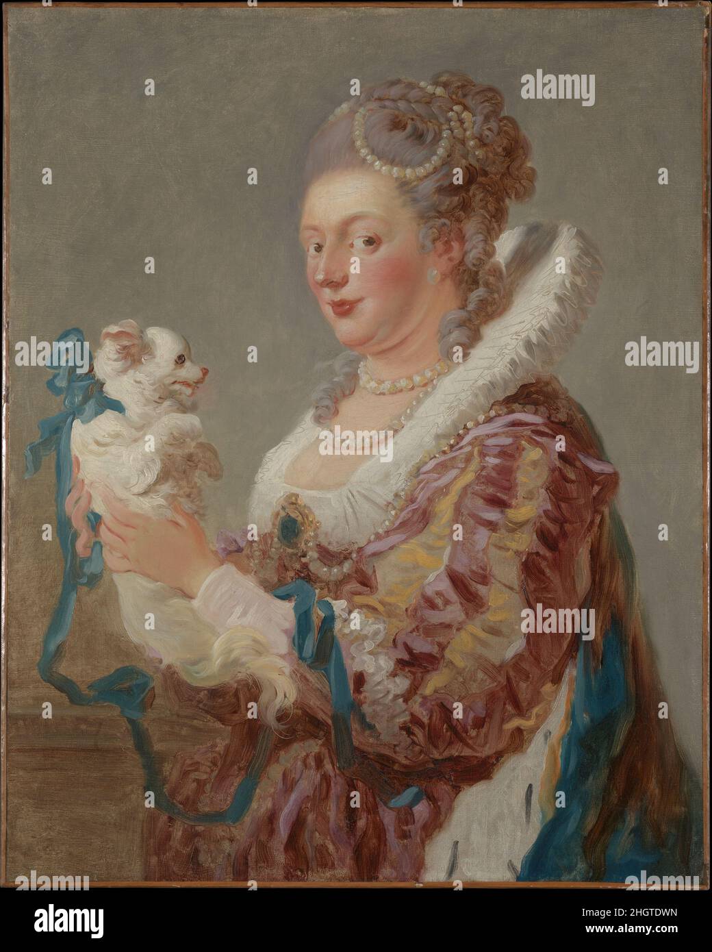 Una mujer con un perro ca. 1769 Jean Honoré Fragonard French Esta pintura  pertenece a un grupo de fragondos conocidos como figuras de fantasía. El  lienzo está ampliamente cepillado, con una virtuosidad
