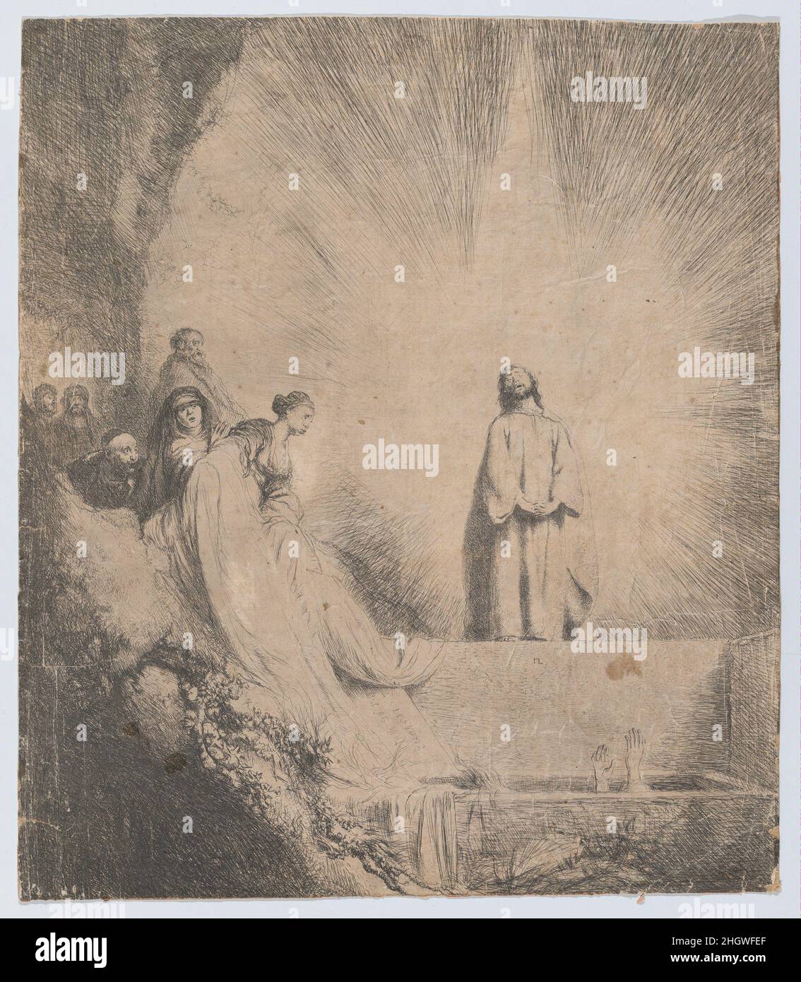 La Resurrección de Lázaro 1620–74 Jan Lievens. La Resurrección de Lázaro. Jan Lievens (holandés, Leiden, 1607–1674 Ámsterdam). 1620–74. Grabado; colocado sobre lienzo. Impresiones Foto de stock