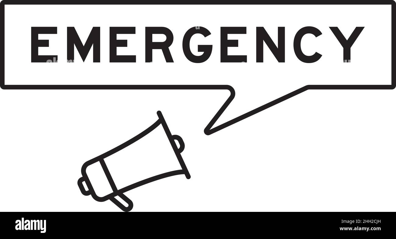 Icono de megáfono con burbuja de voz en emergencia de palabra sobre fondo blanco Ilustración del Vector