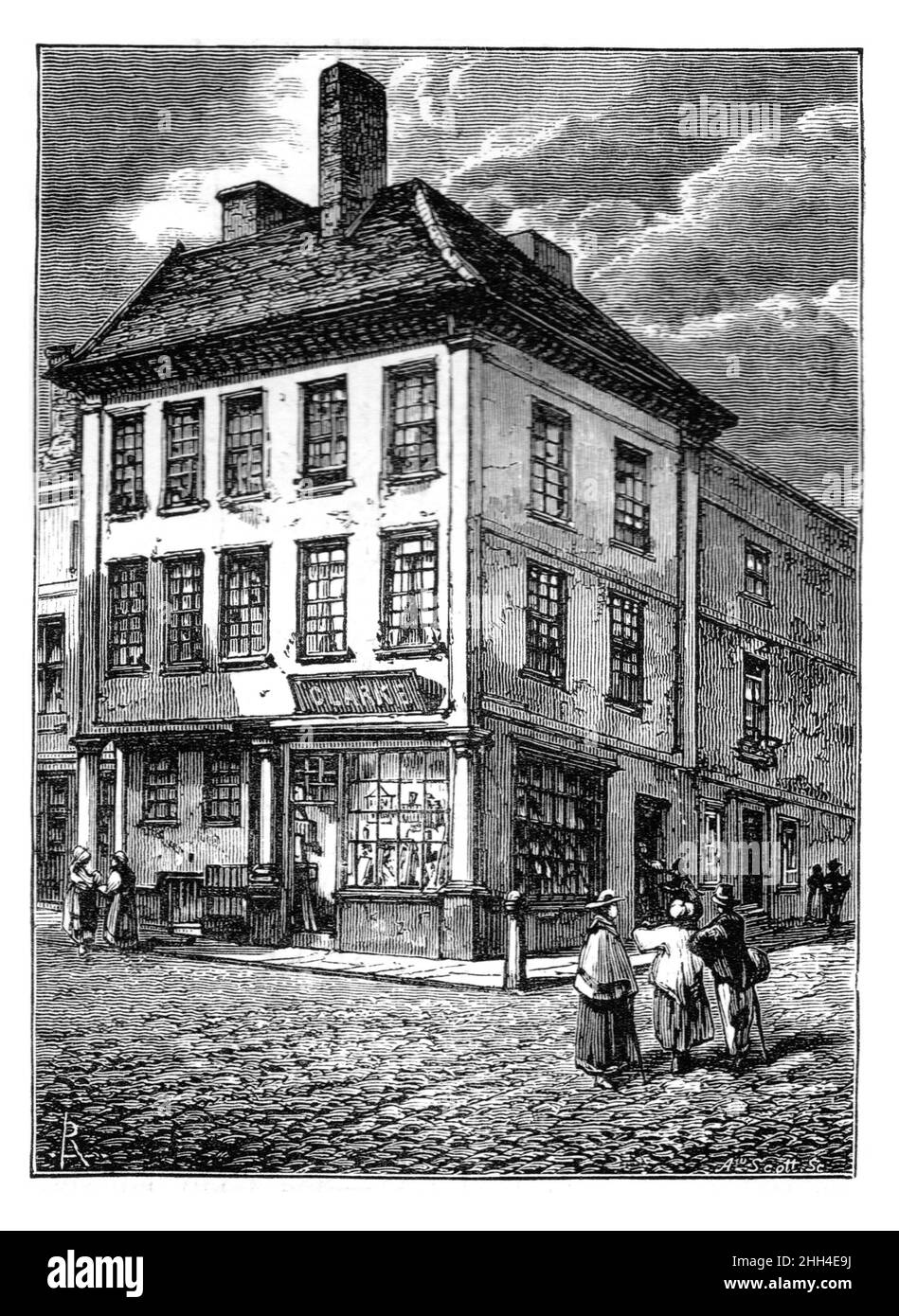 Ilustración en blanco y negro; el lugar de nacimiento del Dr. Samuel Johnson, poeta inglés, dramaturgo, ensayista y lexicografista, Lichfield Staffordshire (19th c Foto de stock