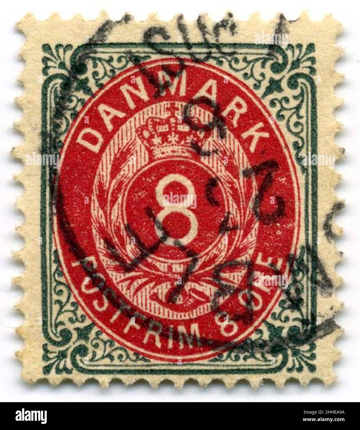 Sello Dinamarca 1895 8o. Foto de stock