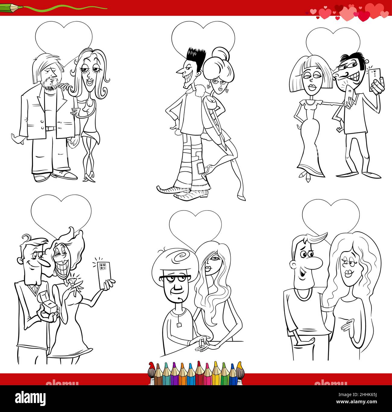 Ilustración de dibujos animados en blanco y negro de parejas enamoradas en el cómic del día de San Valentín Imagen Vector de stock - Alamy Ilustración de dibujos animados en blanco y negro de parejas enamoradas en el cómic del día de San Valentín Imagen Vector de stock - Alamy