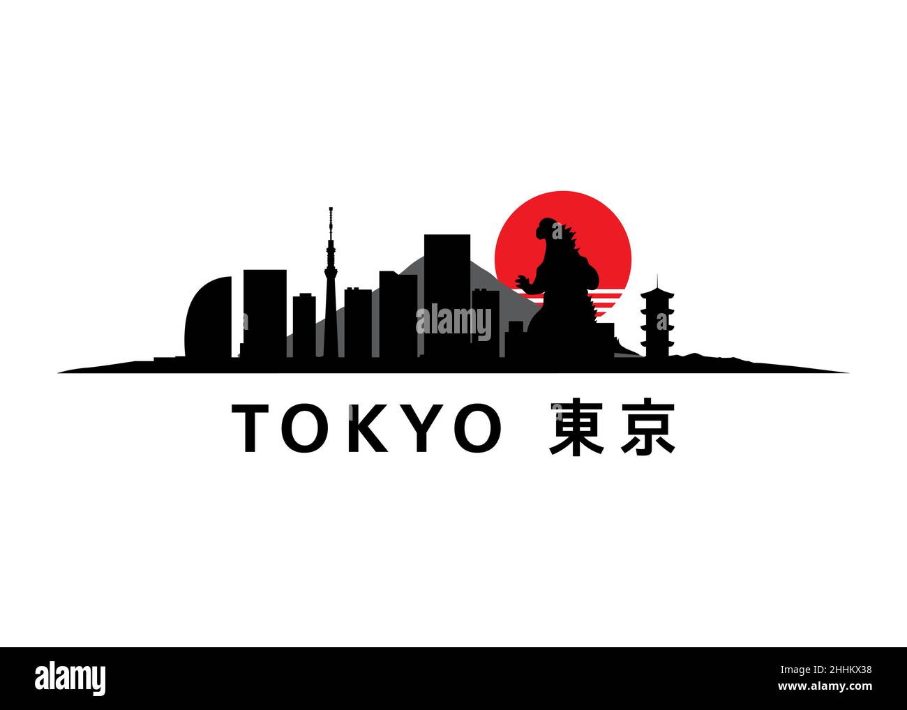 Paisaje urbano de Tokio, Skyline de la capital de Japón, sede de los Juegos Olímpicos de 2021 Ilustración del Vector