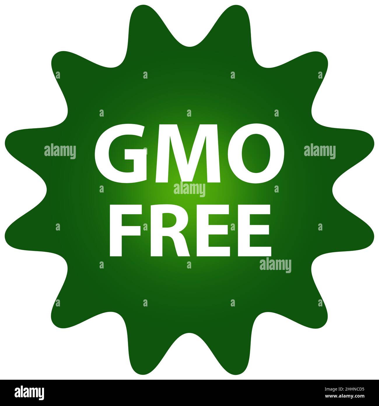 Ilustración de una insignia de estrella verde para alimentos libres de OMG Foto de stock