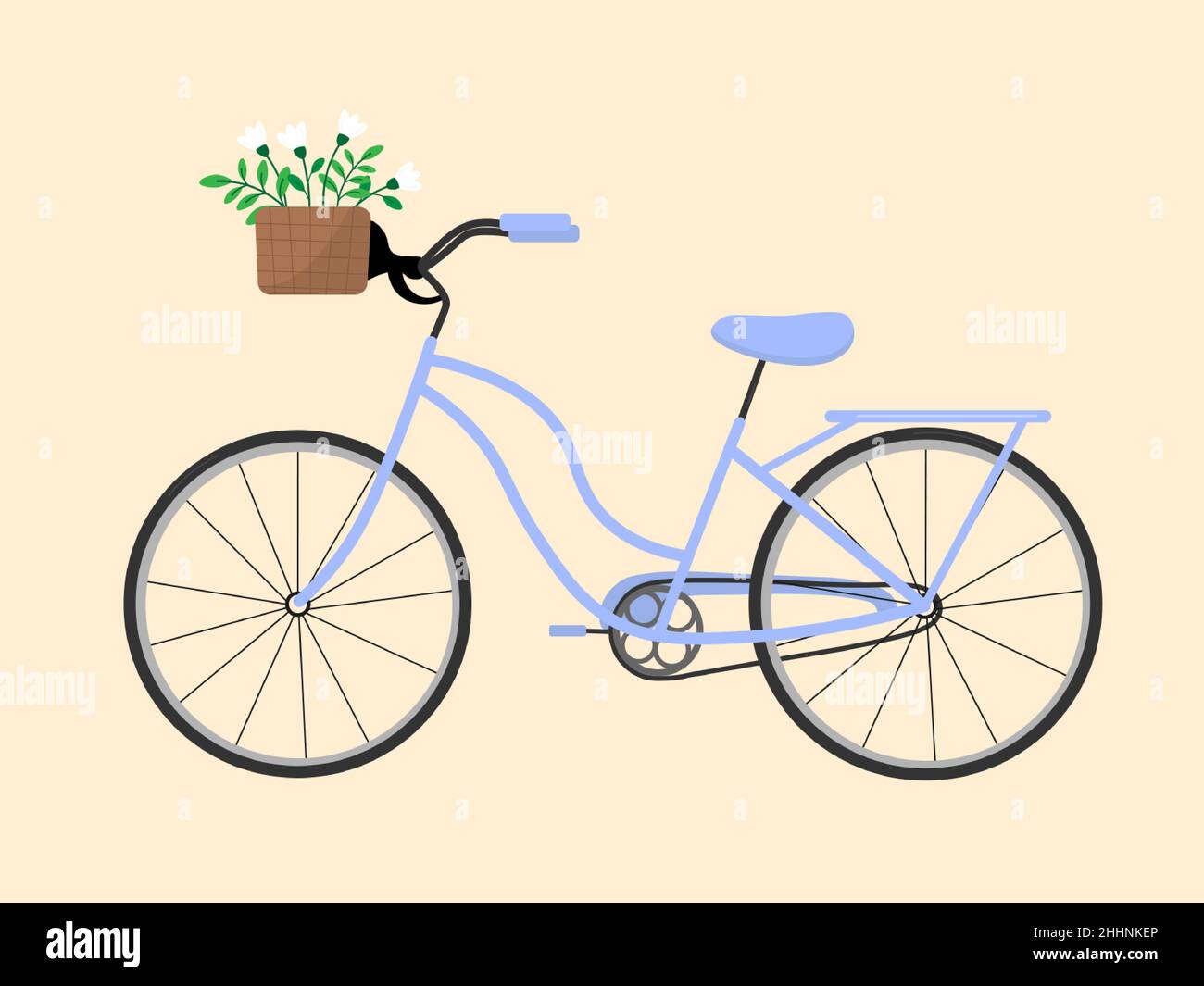 Bicicleta vintage de dibujos animados con cesta de flores Imagen Vector de  stock - Alamy