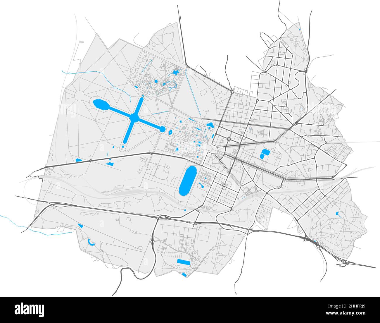 Versalles, Yvelines, Francia mapa vectorial de alta resolución con límites de ciudad y caminos editables. Contornos blancos de las carreteras principales. Muchos caminos detallados. B Ilustración del Vector