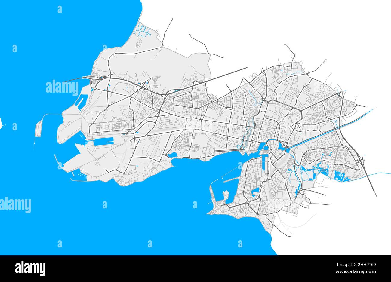 Larochelle, Charente-Maritime, Francia mapa vectorial de alta resolución con límites de ciudad y caminos editables. Contornos blancos de las carreteras principales. Muchos detallados Ilustración del Vector
