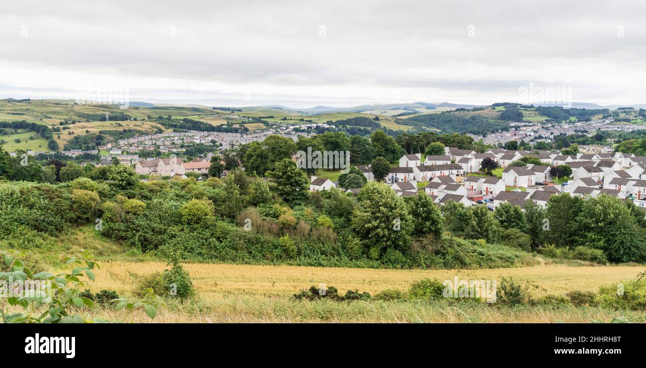 Hawick, Scottish Borders - en la colina de Galalaw. Vista de la ciudad. Foto de stock