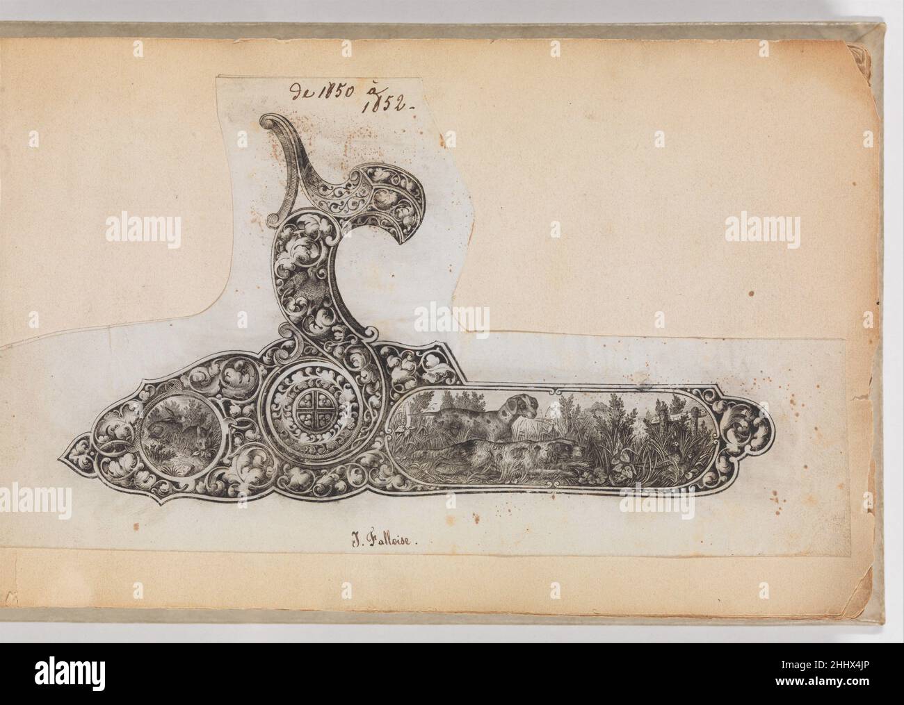 Álbum de Armas de Fuego Ornament que contiene aproximadamente quinientas  cuarenta impresiones de grabados de armas de fuego Esclusas y Montones, y  cuarenta y dos originales diseños de pluma y tinta en