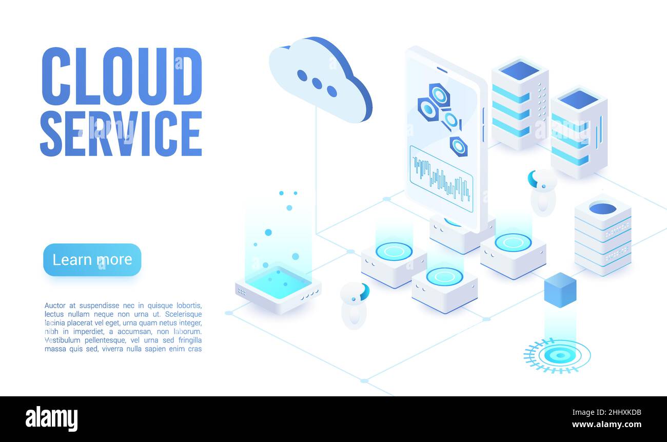 Plantilla Vectorial Isométrica De Página De Aterrizaje De Luz Suave De Servicio En La Nube 2378