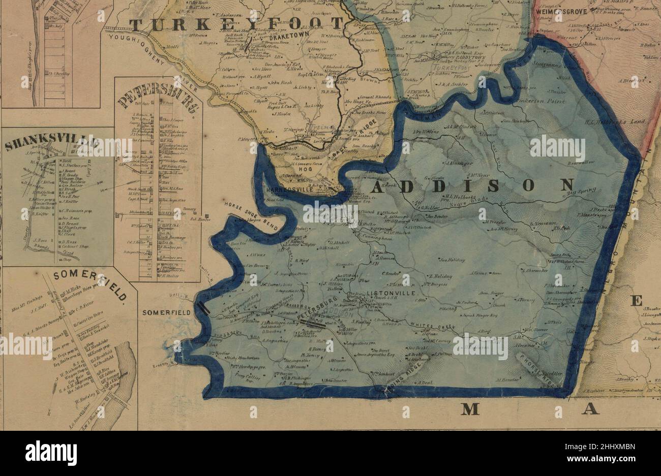 Mapa de Addison Township de 1860 Somerset County, Pennsylvania, Mapa de