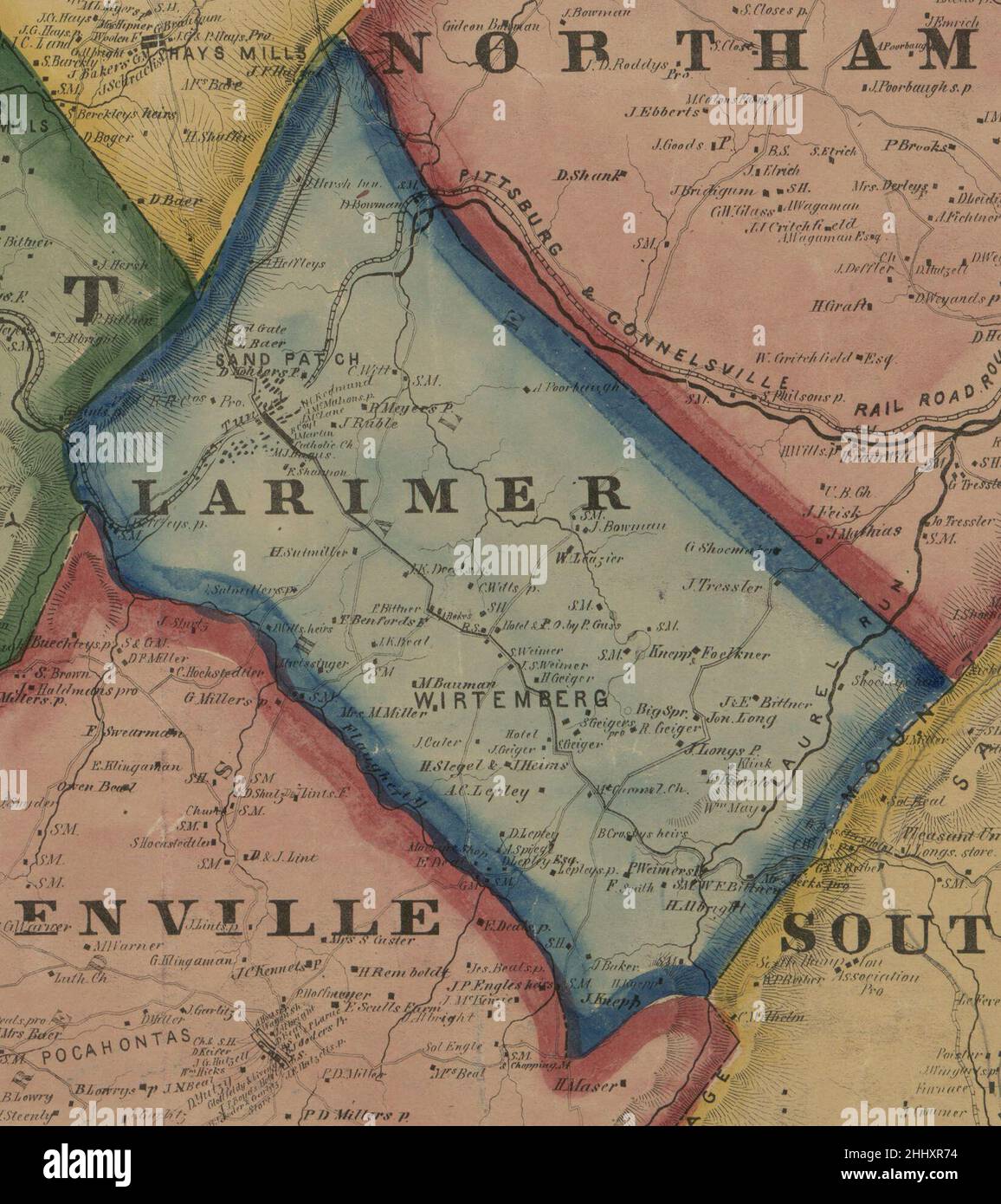 Mapa de Larimer Township de 1860 Somerset County, Pennsylvania, Mapa de