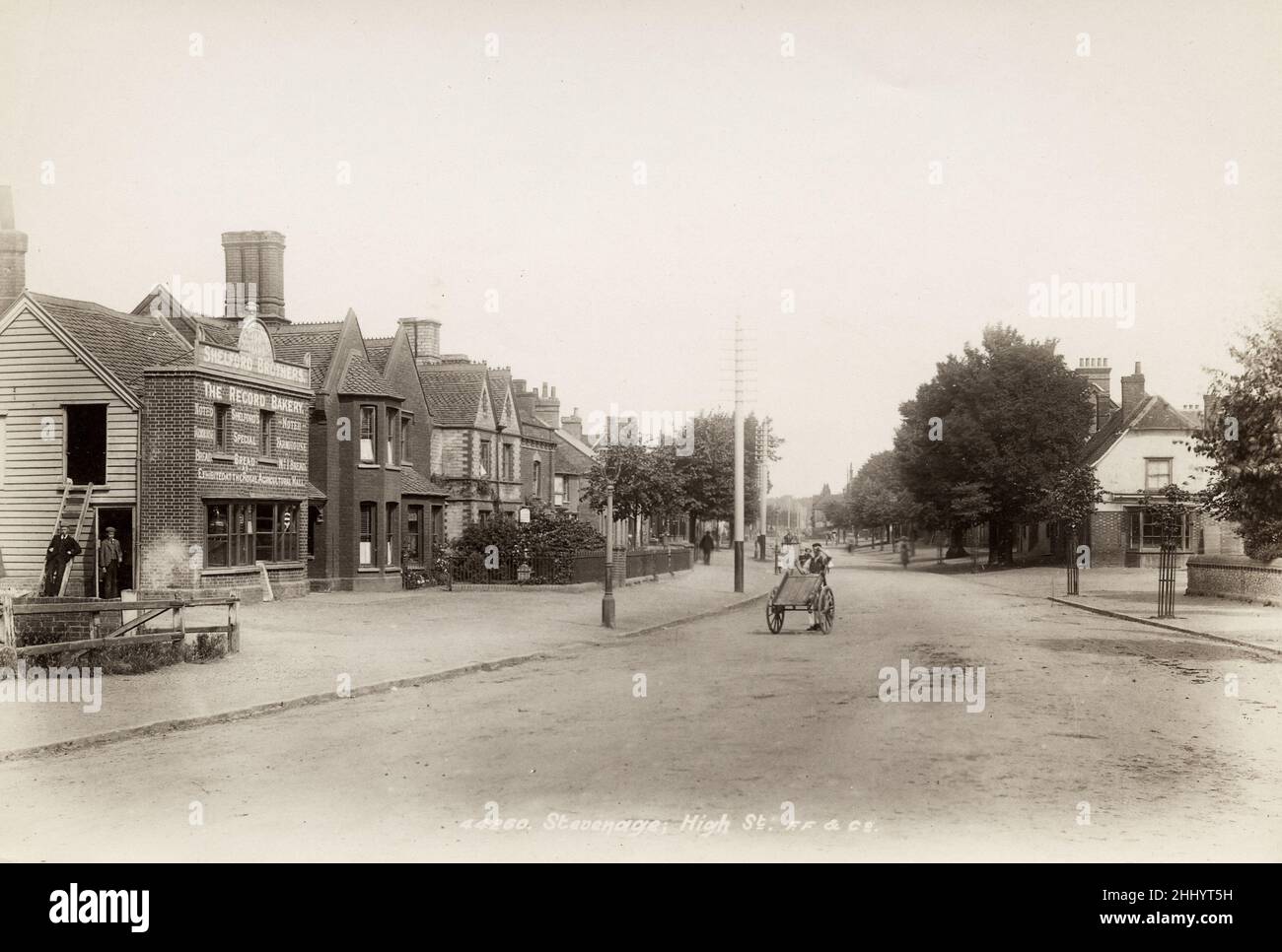 Fotografía vintage, finales de 19th, principios del siglo 20th, vista de High Street, Stevenage, Hertfordshire Foto de stock