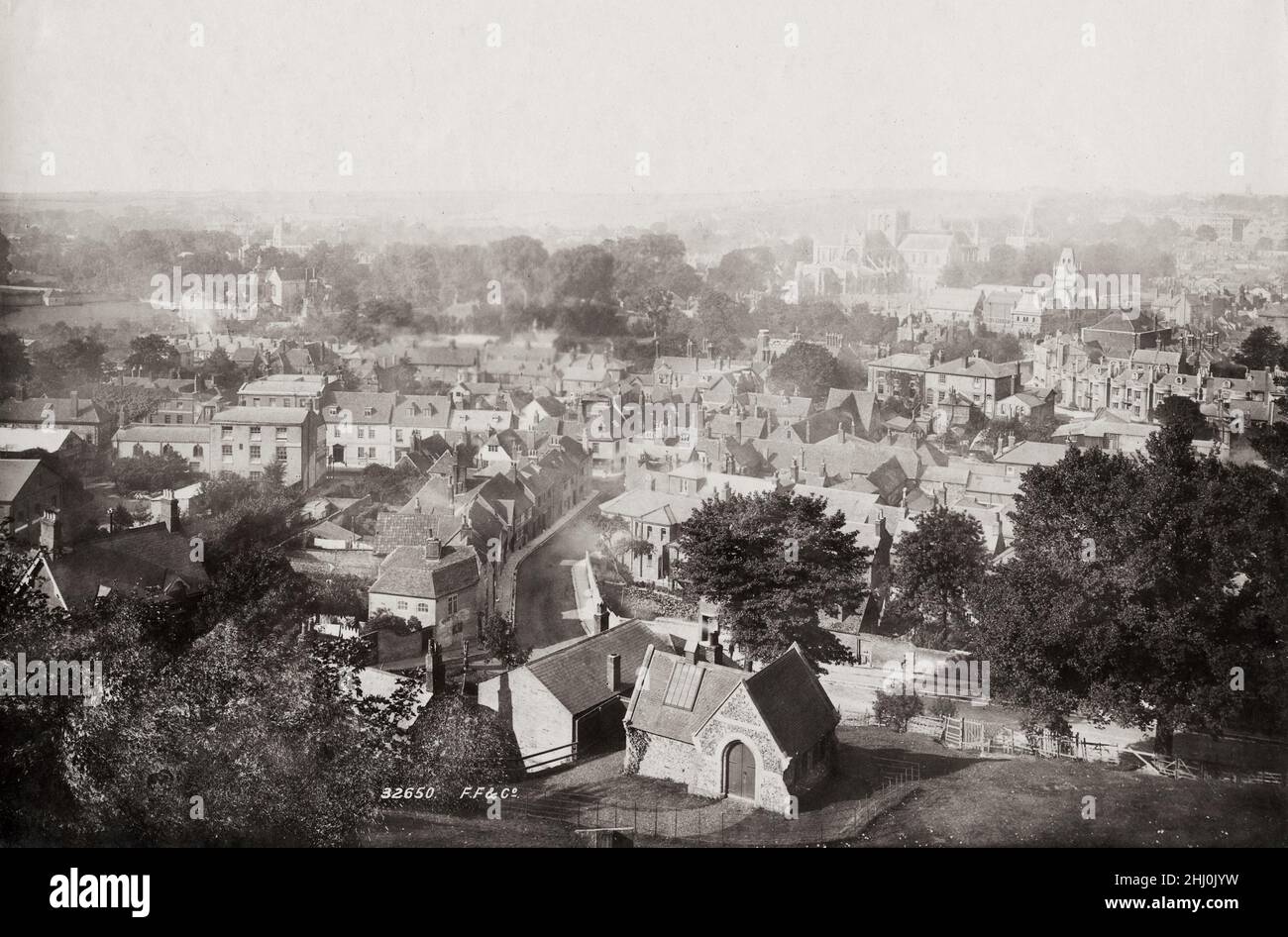 Fotografía vintage, finales de 19th, principios del siglo 20th, vista de 1893 - Winchester desde St Giles Hill, Hampshire Foto de stock