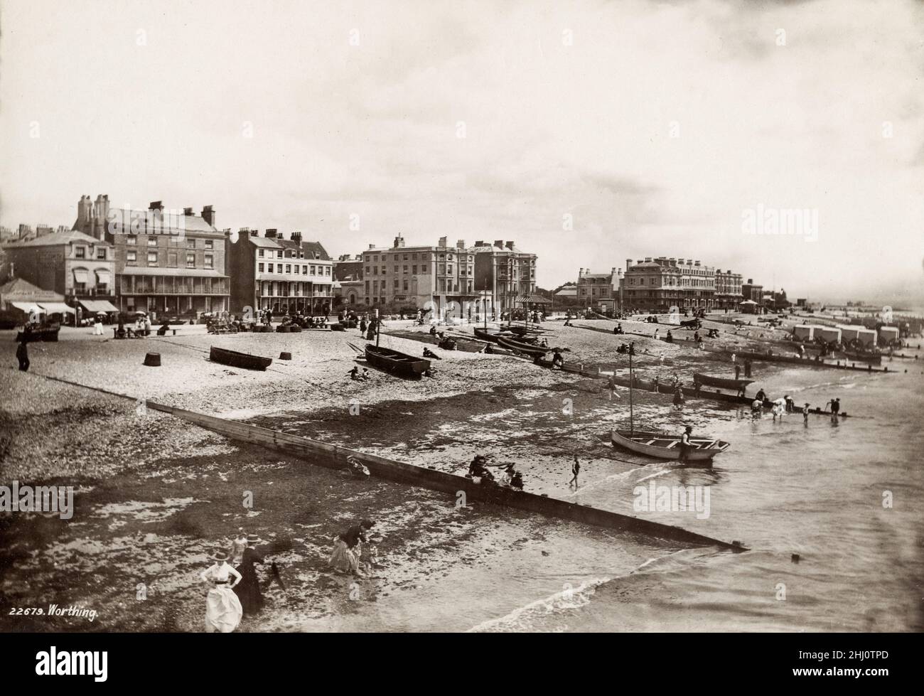 Fotografía vintage, finales de 19th, principios del siglo 20th, vista de 1890 - escena de playa, Worthing, West Sussex Foto de stock