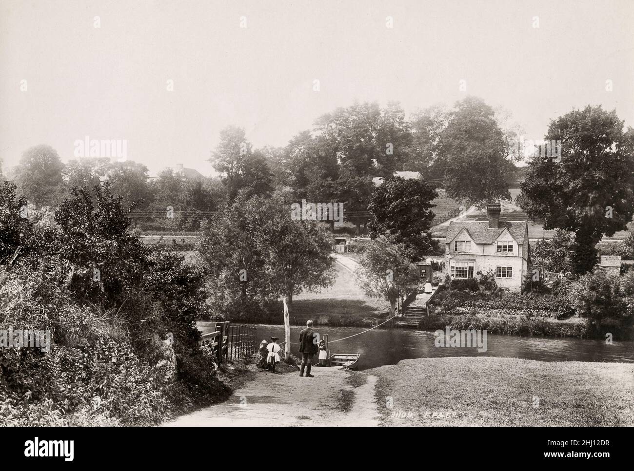Fotografía vintage, finales de 19th, principios del siglo 20th, vista de 1892 - Hampton Ferry, Evesham, West Midlands Foto de stock