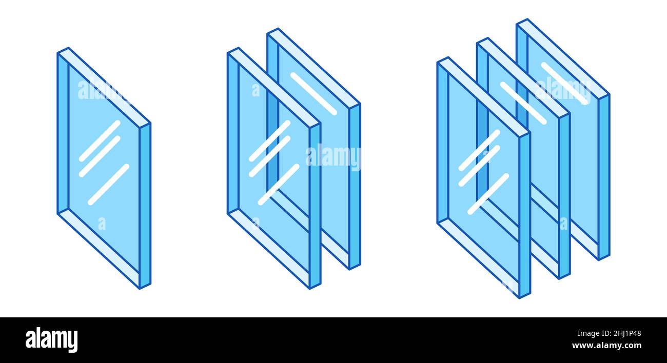 Conjunto de capas de cristal tipos ventanas de doble acristalamiento. Ilustración del Vector